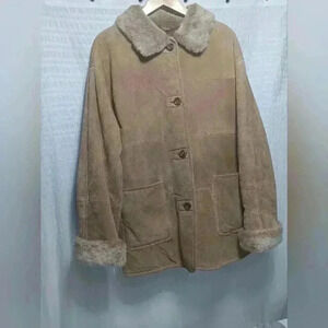 Ladies Leather/Suede Faux fur lined Barn/ Chore Jacket  Button Down Coat. 2XL